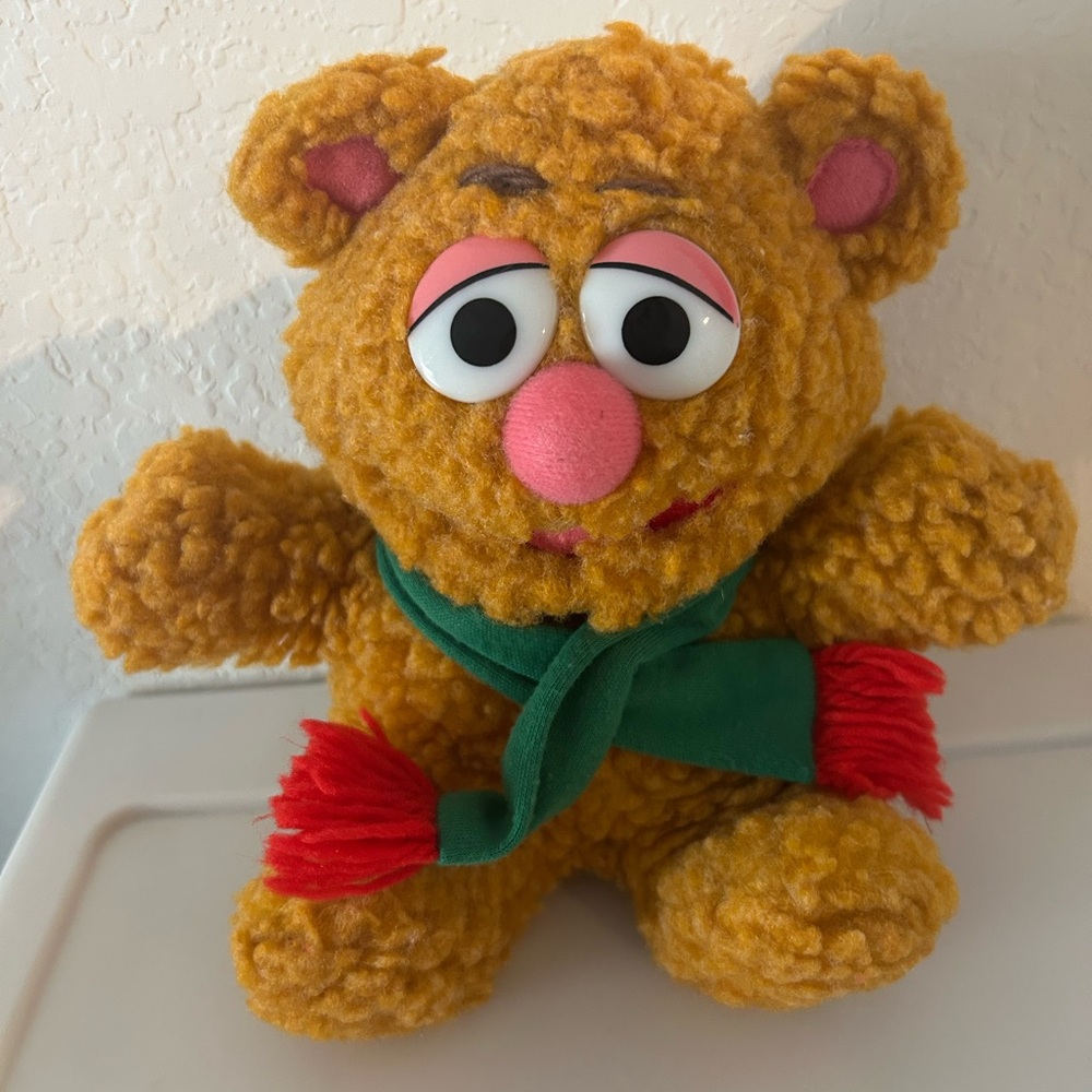 Vintage Baby Fozzie Bear Plush Toy with Green Scarf!